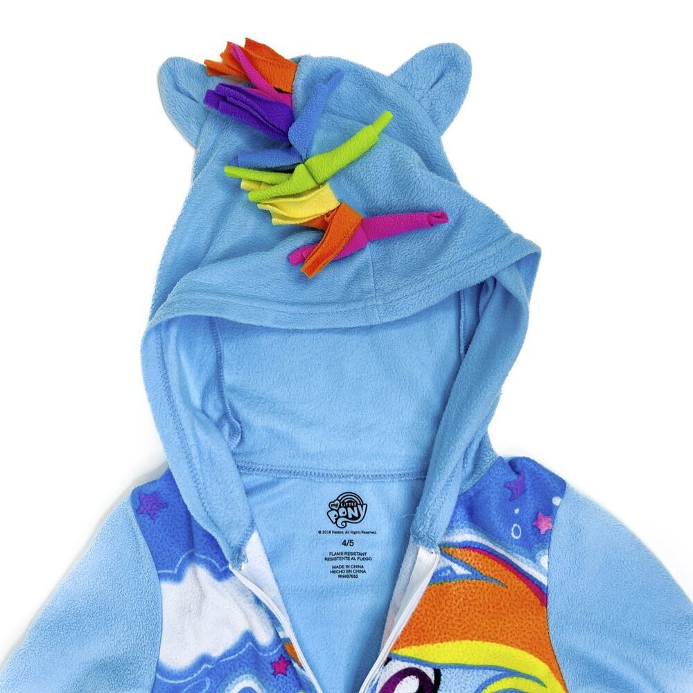 My‎ Little Pony Blue Rainbow Dash Soft Zip-Up Sleeper Hooded Onesie PJs Size 4/5